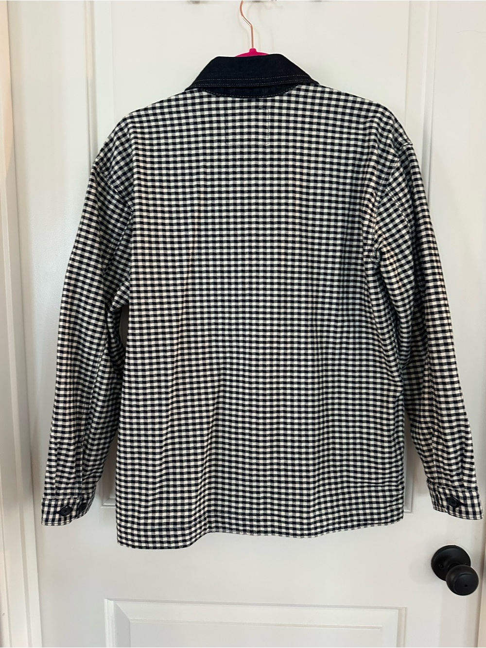 GAP × DÔEN Gingham Denim Chore Jacket Blue White Utility Barn Coat Size S - Picture 3 of 7